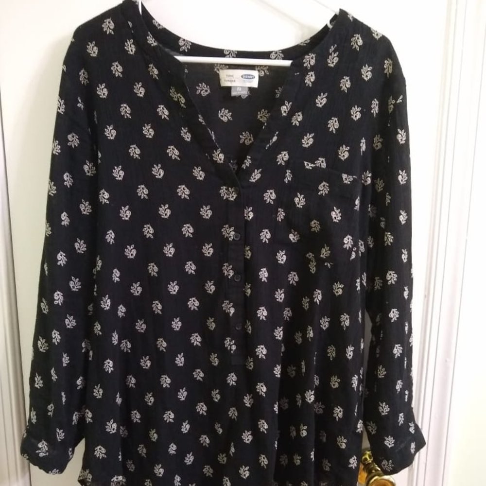 Old Navy Black Cotton Long Tunic White Print XL